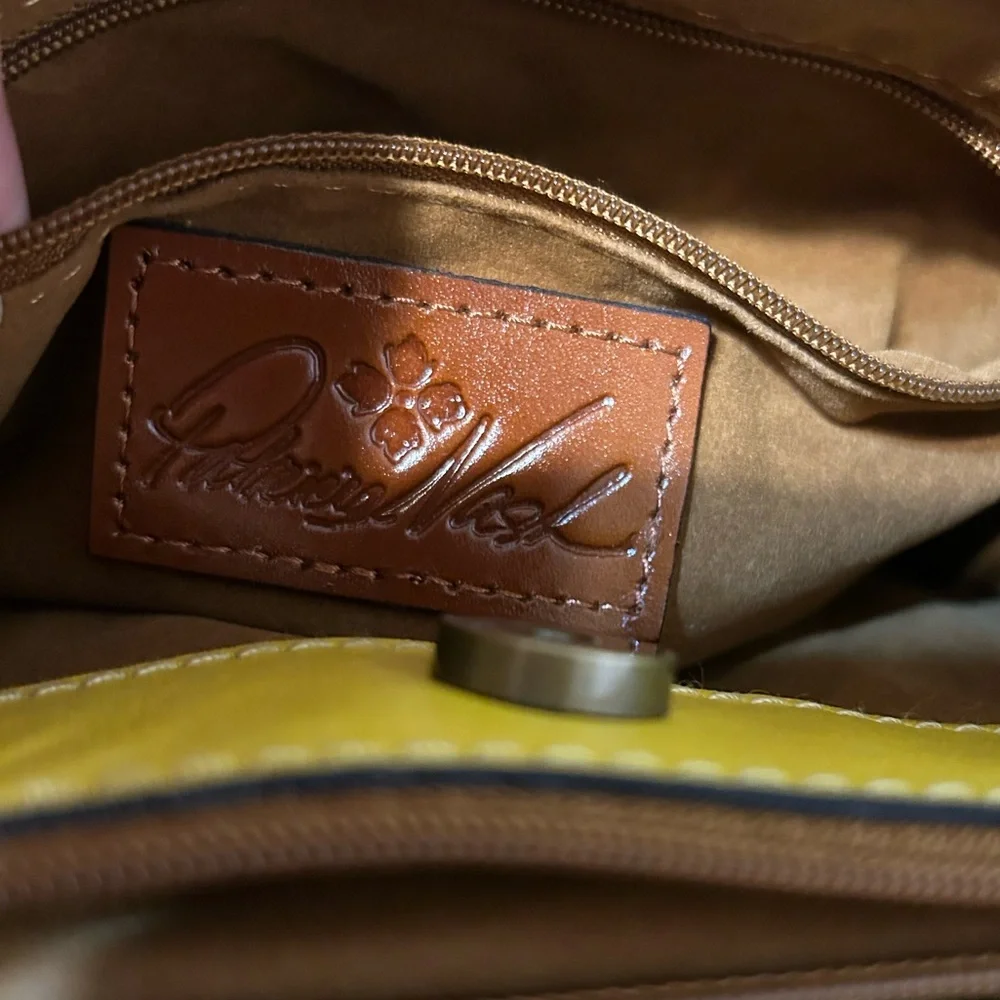 PATRICIA NASH Yellow Tooled Leather Ledra Bucket / Crossbody Bag - Picture 10 of 11